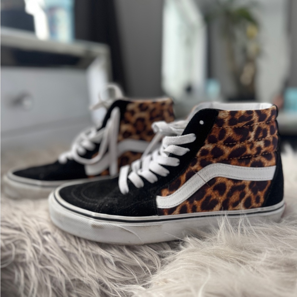Vans Sk8 Hi Leopard Black White High Top Sneakers Men 6.0 Women 7.5